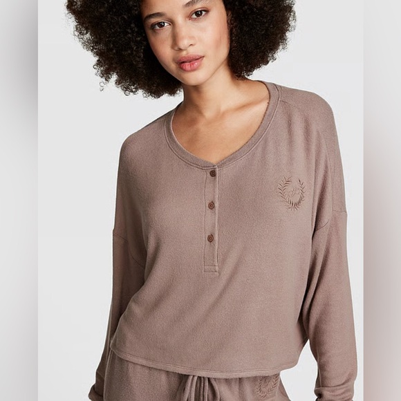 VS PINK Henley Long Sleeve Top NWT Size XS Mauve  Lounge Wear - Picture 1 of 4
